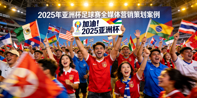 2025年亚洲杯足球赛全媒体营销策划案例现场图，球迷欢呼场景